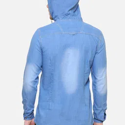 Kuons Avenue Men Blue Smart Slim Fit Denim Hooded Casual Shirt image 4