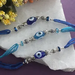 Digital Dress Room Set Of 3 Navy Blue & Sky Blue Evil Eye Charm Rakhi-picture-45