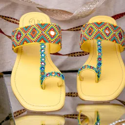 NR By Nidhi Rathi Women Yellow & Blue One Toe Flats-picture-36