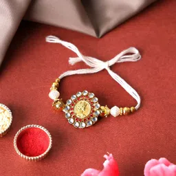 PANASH Gold Plated Stone Studded Beaded Thread Rakhi With Roli Chawal-picture-58