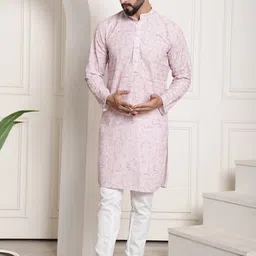 SOJANYA Floral Embroidered Regular Thread Work Pure Cotton Kurta with Churidar image 1