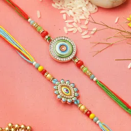Aapno Rajasthan Set of 2 Enameled Rakhi with Roli Chawal & Greeting Card-picture-33