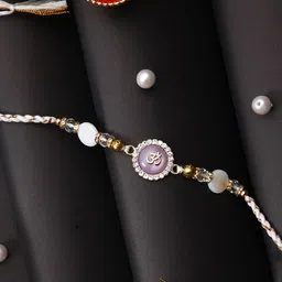 Aapno Rajasthan Om Beaded Multistrand Rakhi With Roli Chawal & Greetings Card-picture-47