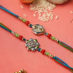 Aapno Rajasthan Set of 2 Floral Rakhi with Roli Chawal & Greeting Card-picture-57