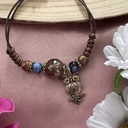Digital Dress Room Owl & Stone Beads Wraparound Bracelet Rakhi image 4