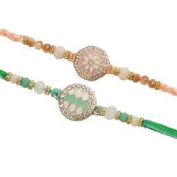 Aapno Rajasthan Set of 2 Enameled Rakhi with Roli Chawal & Greeting Card image 3