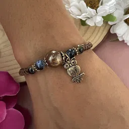 Digital Dress Room Owl & Stone Beads Wraparound Bracelet Rakhi image 2