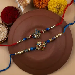 StileAdda Set Of 2 Beaded Thread Rakhis With Roli & Chawal With Chandan And Mishri-picture-44