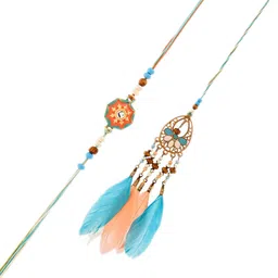 Voylla Set Of 2 Feathers And Charms Enamelled Bhaiya Bhabhi Rakhi image 2