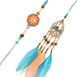 Voylla Set Of 2 Feathers And Charms Enamelled Bhaiya Bhabhi Rakhi image 3