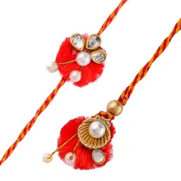 Aapno Rajasthan Unisex Set Of 2 Pearl & Metal Embellished Bhaiya Bhabhi Rakhis image 3