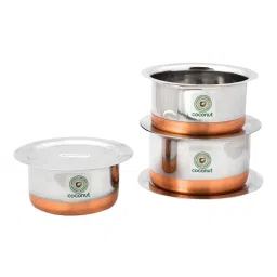 coconut Copper Base Induction Friendly Silver Stainless Steel (Set of 3) Cooking Pot with Lid image 2