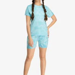 evolove Women Blue & White Printed Night suit-image-65