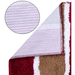 aazeem Brown and Maroon Striped Polyester Blend 21x13 Inches Antiskid Bath Mat (2Pcs) image 5