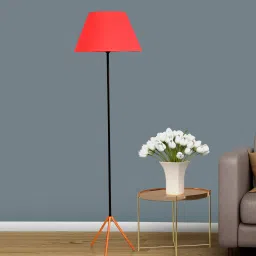 kapoor lampshades Mizuko Maroon Cotton Shade Tripod Floor Lamp With Metal Base image 2