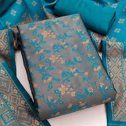 Ishin Unstitched Floral Woven Design Zari Dress Material-image-37