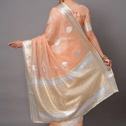 Saree mall Peach-Coloured & Silver-Toned Woven Design Silk Blend Banarasi Sarees image 3