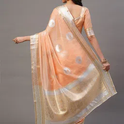 Mitera Peach-Coloured & Silver Ethnic Motifs Silk Blend Banarasi Saree image 3