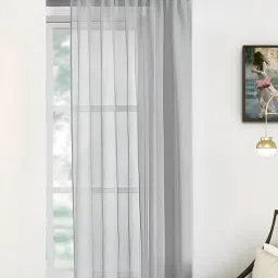 the conversion Grey Linen Solids 8ft sheer Rod Pocket Long Door Curtain image 1