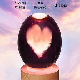 XERGY Transparent & White Contemporary Spherical 3D Crystal Ball Light With Wooden Base image 5