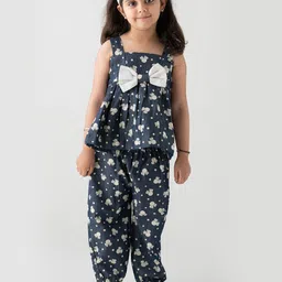 Little Musketeer Girls Printed Linen Top With Joggers Night Suit-picture-31