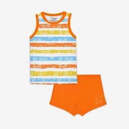 Snugkins Unisex Kids Orange & White Organic Cotton Striped T-shirt with Shorts-picture-56