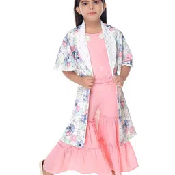 Nottie Planet Girls Pink & White Printed Coat with Palazzos-picture-20