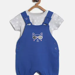 MINI KLUB Girls Blue & Grey Pure Cotton T-shirt & Dungaree Set-picture-19