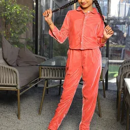 Aks Kids Girls Shirt Collar Three-Quarter Sleeves Top with Trousers-picture-54