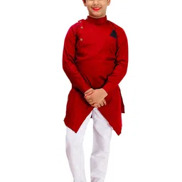 FOURFOLDS Boys Red & White Kurta With Pyjamas-picture-49