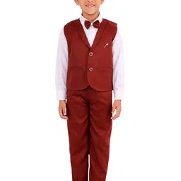 FOURFOLDS Boys Rust Red & White 3-Piece Suit-picture-40