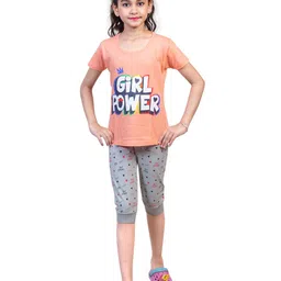 Nottie Planet Girls Coral & Grey Printed Night Suit-picture-16
