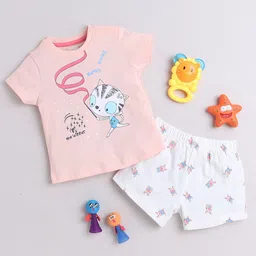 BUMZEE Infant Girls Printed Pure Cotton T-shirt with Shorts-picture-38