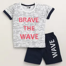 Toonyport Unisex Kids White Printed Cotton T-shirt with Shorts-image-35