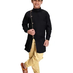 FOURFOLDS Boys Black & Cream-Coloured Kurta With Pyjamas-image-13