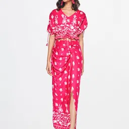 Global Desi Printed V-Neck Top & Skirt-image-78