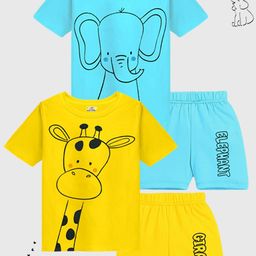KUCHIPOO Boys Pack of 2 Printed Round Neck T-shirt with Shorts-image-42