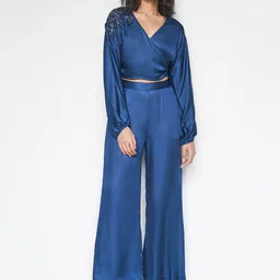 AND Embellished V-Neck Puff Sleeves Crop Top With Palazzo-image-23