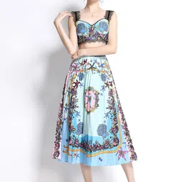 JC Collection Women Blue & Black Printed Top with Skirt-image-90