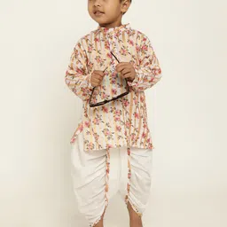 Stuffie Land Boys Floral Printed Mandarin Collar Straight Kurta with Dhoti Pants image 1