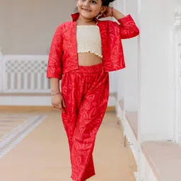 Cutiediva Girls Self Design Shoulder Straps Top With Trouser & Shrug-picture-44