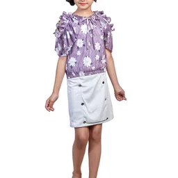 Nottie Planet Girls Purple & White Floral Printed clothing set Set-image-97
