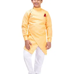 FOURFOLDS Boys Yellow & White Straight Kurta with Pyjama-image-27