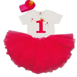 TINY MINY ME Girls Pink & White Printed Top with Skirt-image-95