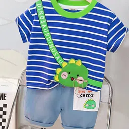 INCLUD Boys Striped Round Neck T-shirt with Shorts-image-48