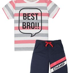 PLUM TREE Boys Striped Pure Cotton  T-shirt with Shorts-picture-37