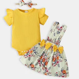 Hopscotch Girls Yellow & Off White Floral Printed Cotton Blend Clothing Set-picture-26