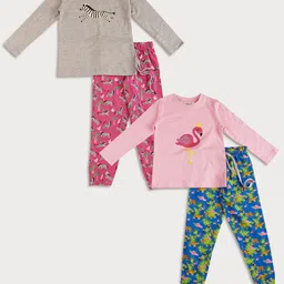 frangipani Girls Pink & Blue Set Of 2 Printed Night suit-image-39
