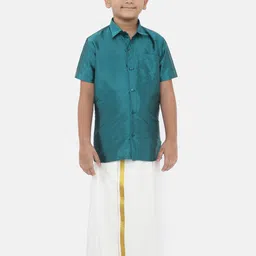 Ramraj Boys Short Sleeves Pure Cotton Shirt With Dhoti-picture-38