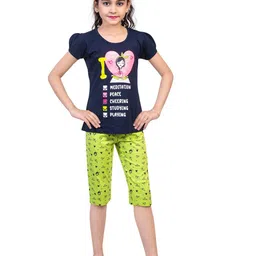 Nottie Planet Girls Navy Blue & Green Printed Night Suit-picture-57